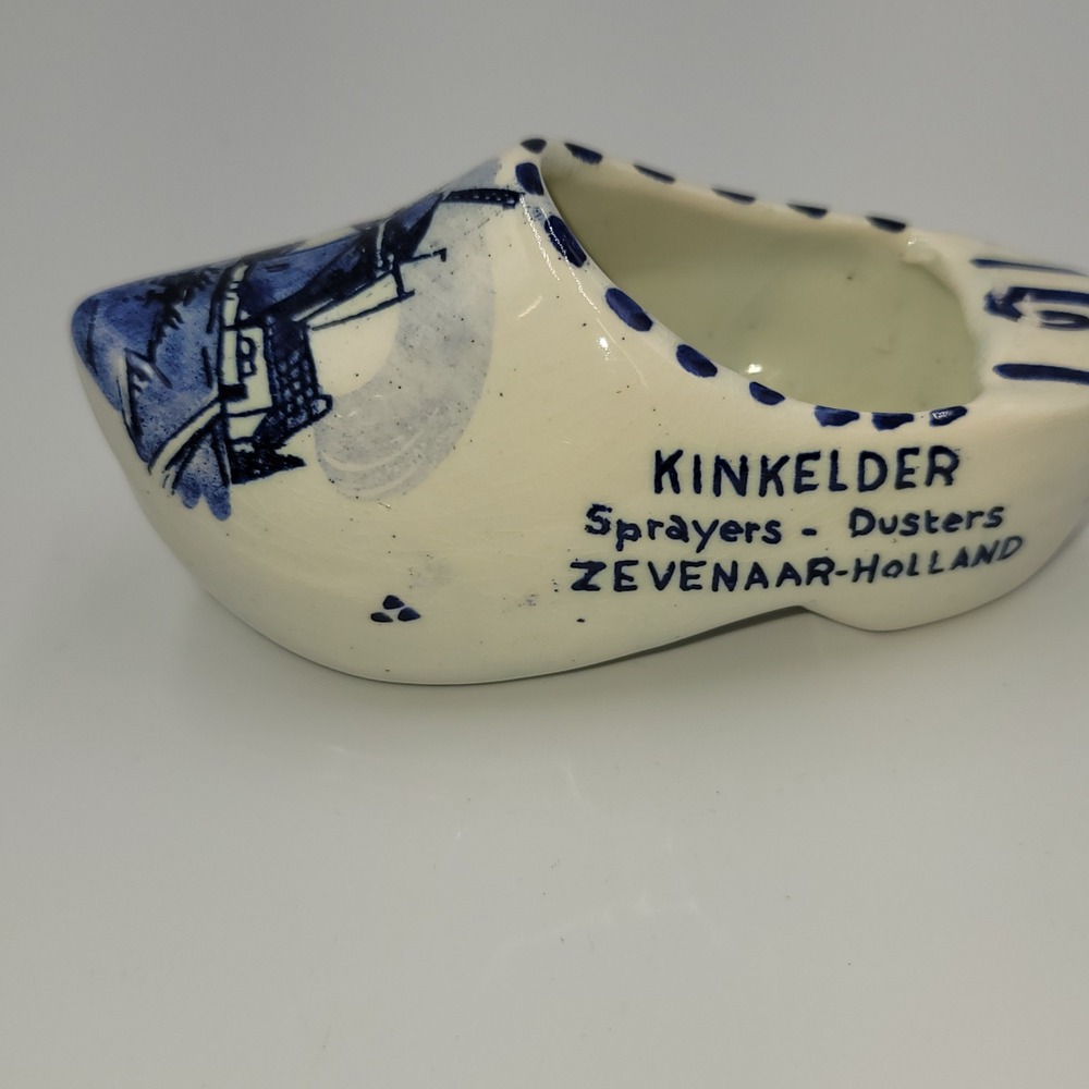 Vintage Delft Style Ceramic Dutch Clog Kinkelder Zevenaar Holland Windmill 4.5"‎